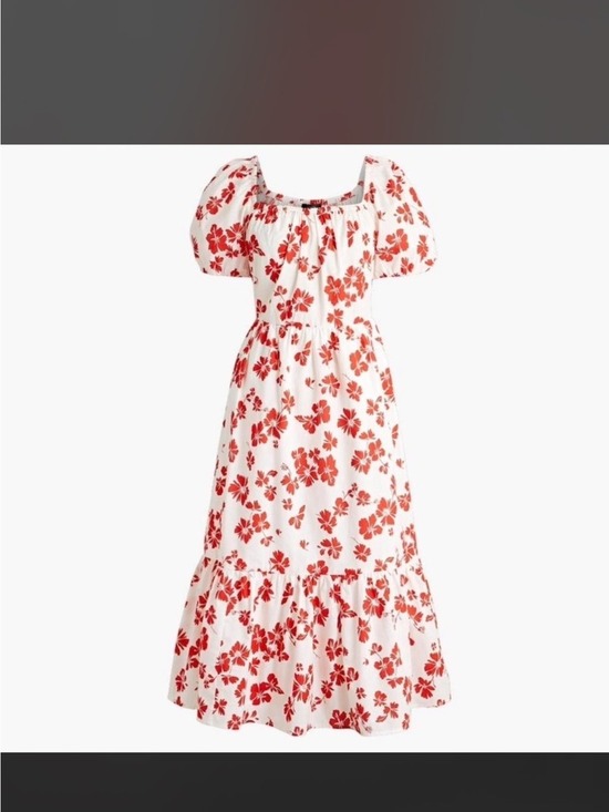 J. Crew Dresses & Skirts - Red Floral Puff Sleeve Midi Dress White Cotton Cottagecore Feminine Chic | 12
